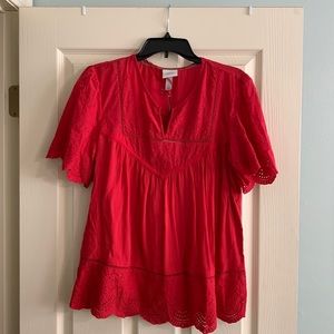 Knox Rose Red Cotton/Eyelet Blouse NWT Large
